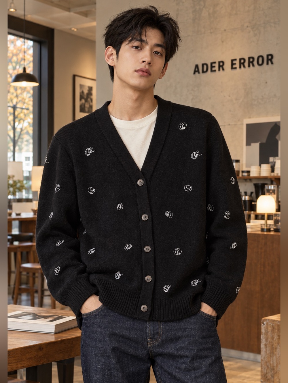 ADER ERROR Black Embroidered Unisex Cardigan A2 Approx Men’s M Women’s L